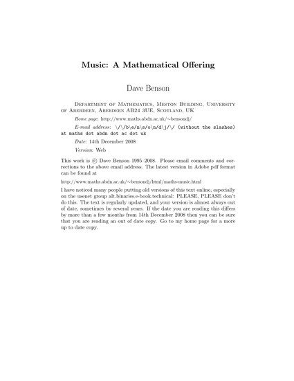 Music: A Mathematical Offering