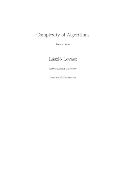 Complexity of Algorithms Lecture Notes