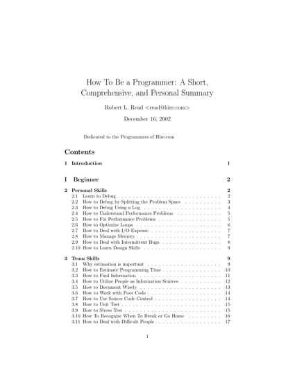 How to be a Programmer: A Short, Comprehensive, and Personal Summary