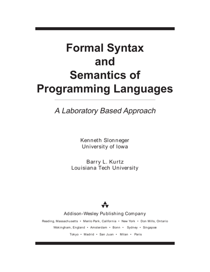 Syntax and Semantics of Programming Languages, A Laboratory Based Approach
