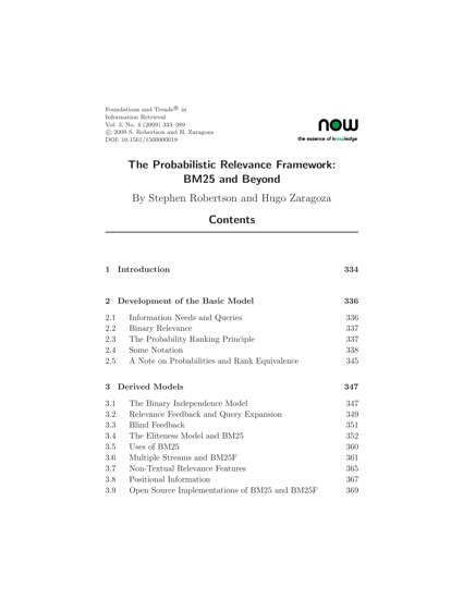 The Probabilistic Relevance Framework: BM25 and Beyond